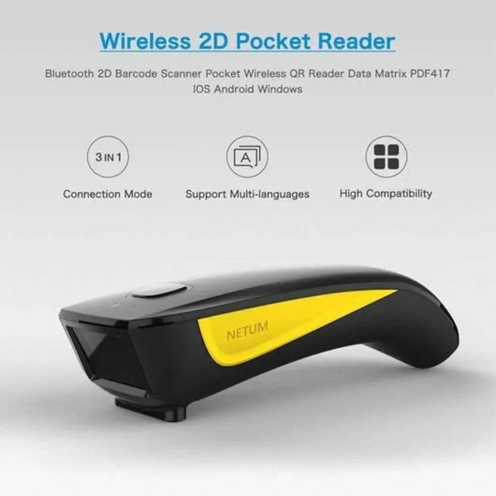 NETUM QR Code Scanner, Mini Barcode Scanner Bluetooth Compatible, Small Portable - Picture 2 of 10